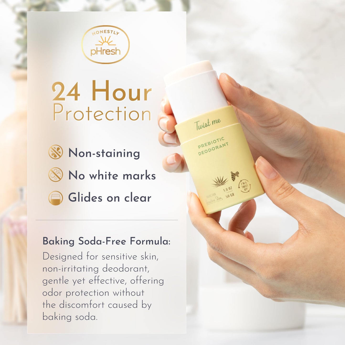 Honestly pHresh Twist-Up Deodorant - Baking Soda-Free, Prebiotic Formula - Aluminum-Free, Non-Irritating Deodorant Stick - All-Natural, Whole-Body Beauty and Personal Care Honestly pHresh