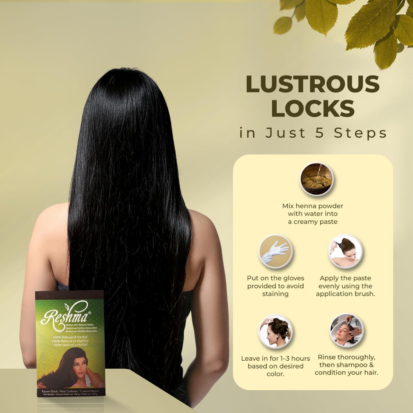 Reshma Beauty Ayurvedic Henna Hair Color Blend - Henna & Indigo with Herbal Extracts - Natural Deep Black/Raven Hair Color for Gray Blending - Heena Beauty & Personal Care Reshma Beauty