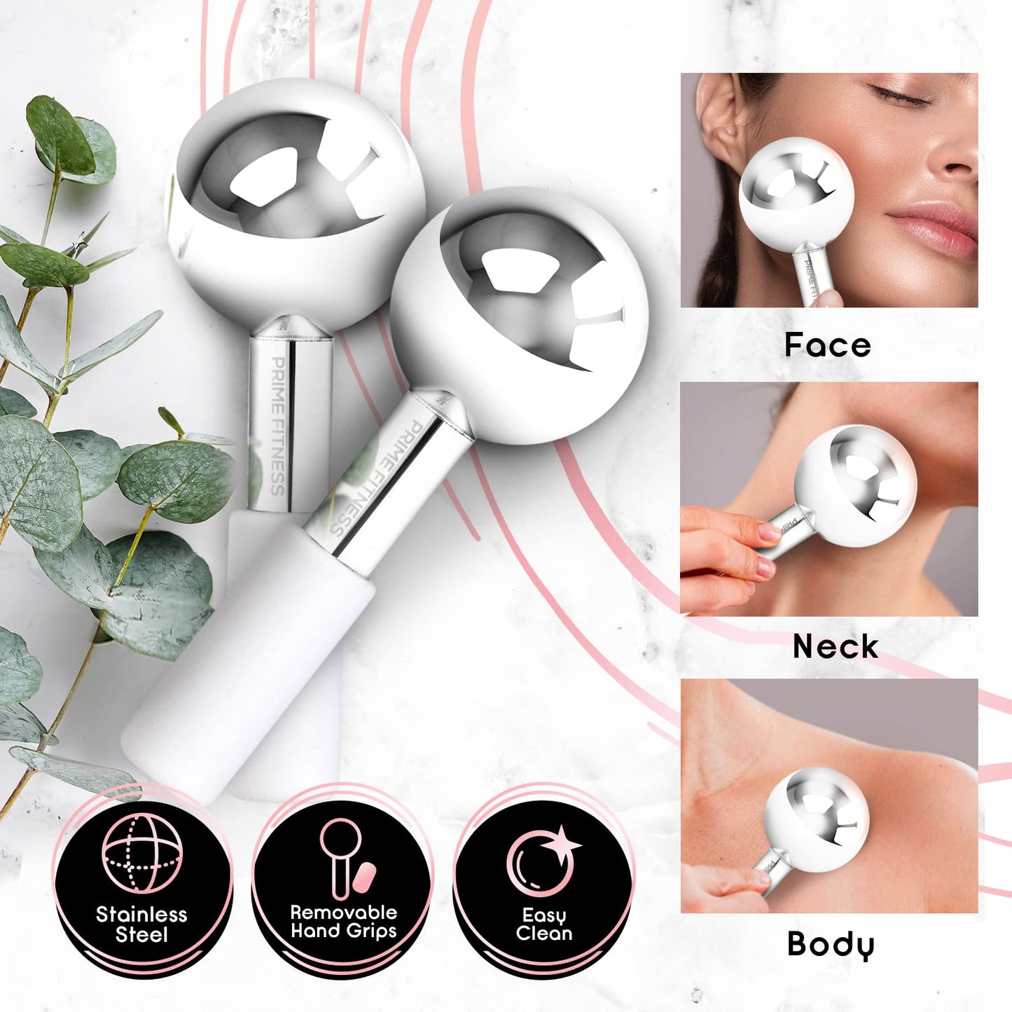 Ice Globes for Facials | Unbreakable Steel Cooling Roller | Cryo Sticks for Face | Massager for Face Neck & Eyes | Skin Care for Dark Circles Beauty & Personal Care PRIME Fitness