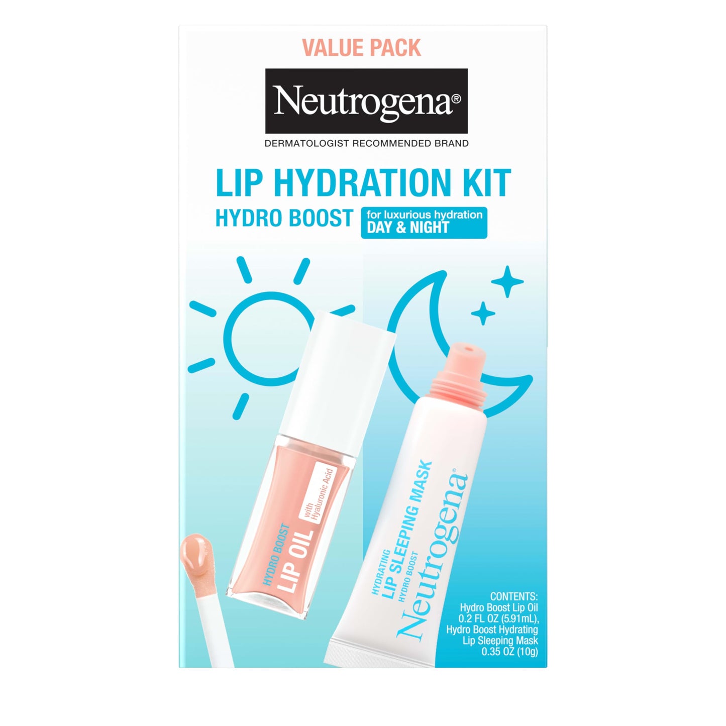 Neutrogena Hydro Boost Lip Hydration Kit with Light Pink Tinted Lip Oil and Clear Overnight Lip Sleeping Mask, Both with Hyaluronic Acid Designed Beauty & Personal Care Neutrogena