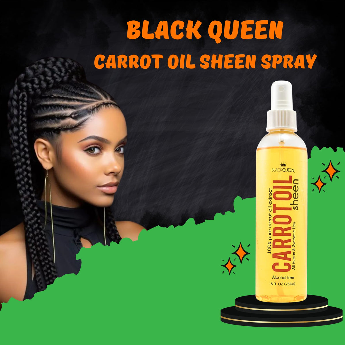 Black Queen Carrot Oil Sheen Spray for Locs, Dreadlocks, Twists, Braids, Cornrows, 4C Hair - Moisturizing, Refreshing - Made in the USA - 2oz - Pack