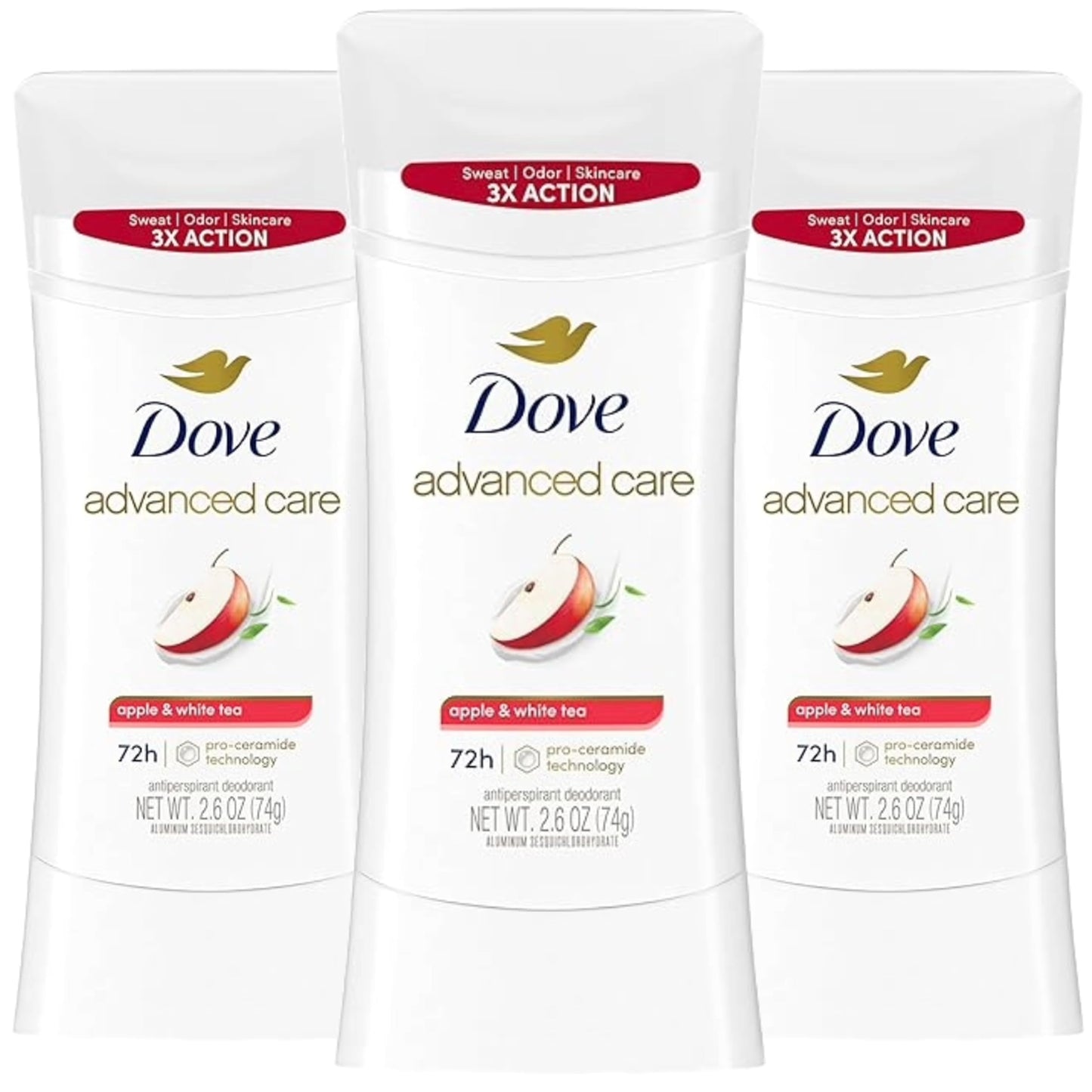 Dove Advanced Care Deodorant Stick Apple & White Tea with 72-hour Sweat & Odor Protection, 2.6 oz (Pack Of 3) Beauty and Personal Care Dove