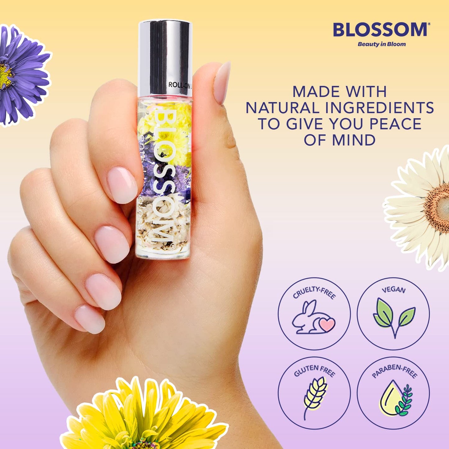 Blossom Roll on Lip Gloss, Scented Clear High Shine Moisturizing Lip Oil, Non Sticky, Infused with Real Flowers, Made in USA, 0.2oz, Vanilla Bean Beauty & Personal Care Blossom