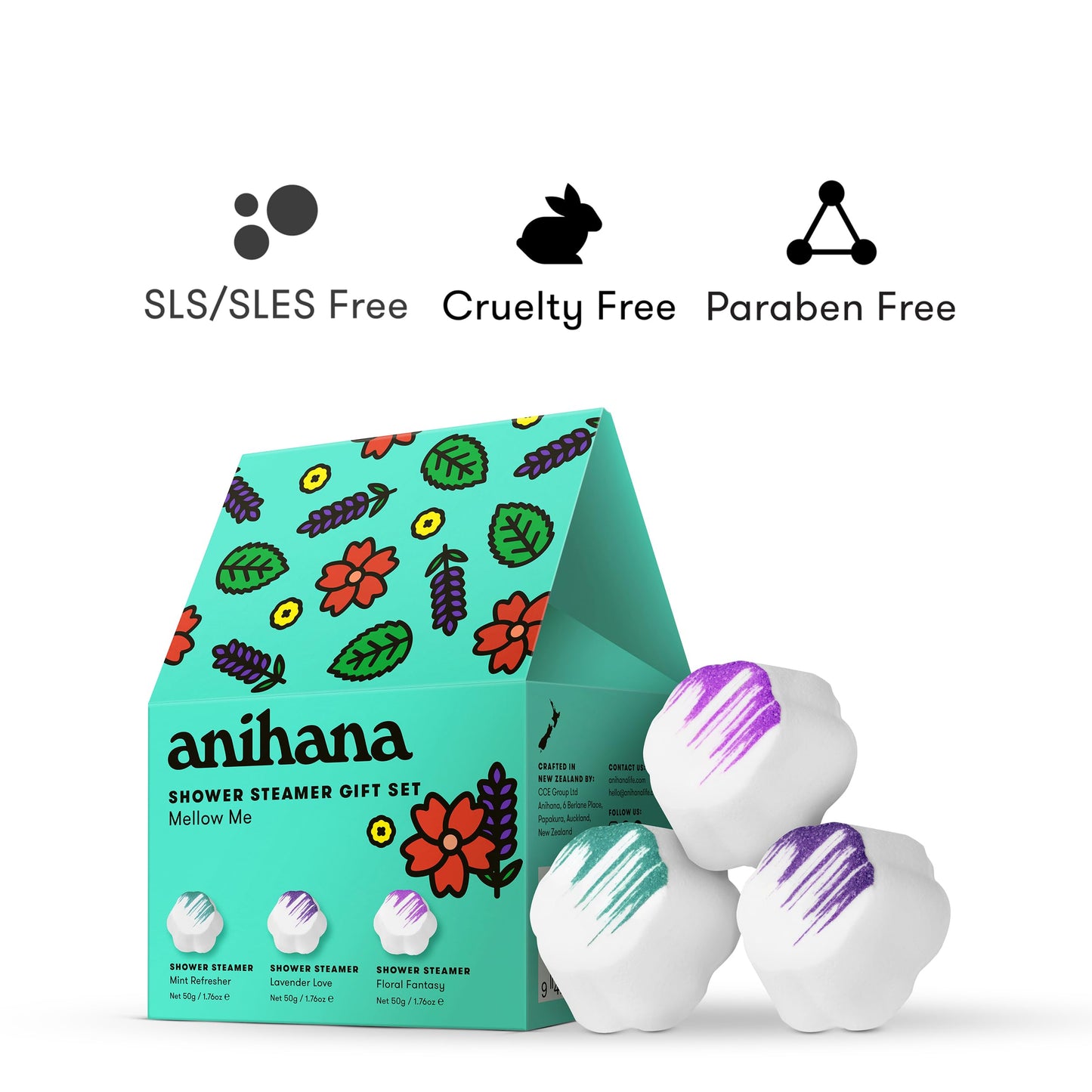 ANIHANA Shower Steamers Mellow Me 3 Pack Gift Set with Essential Oils, Paraben Free, Mint Refresher, Lavender Love, Floral Fantasy, 1.76 oz Each Beauty and Personal Care ANIHANA
