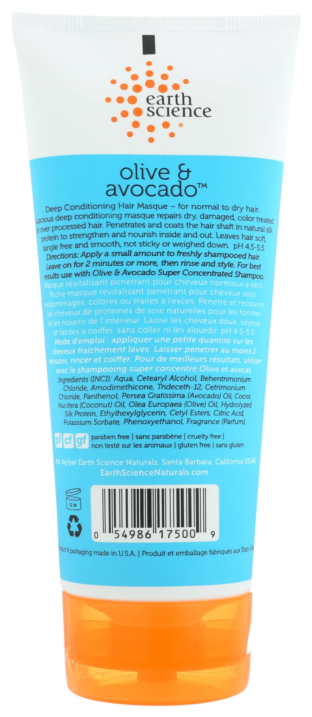 Earth Science Olive & Avocado Deep Conditioning Hair Masque, 6 Ounce Tube