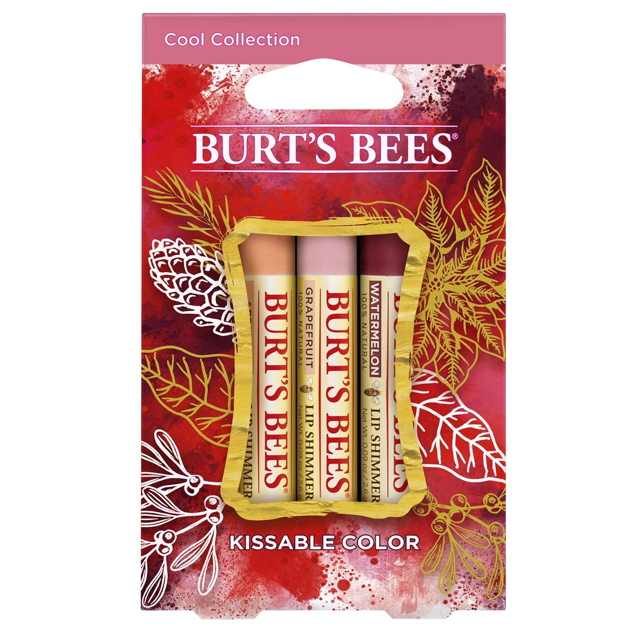 Burt's Bees Kissable Color Holiday Gift Set, 3 Lip Shimmers in Gift Box - Cool Collection in Watermelon, Apricot and Grapefruit Beauty & Personal Care Burt's Bees
