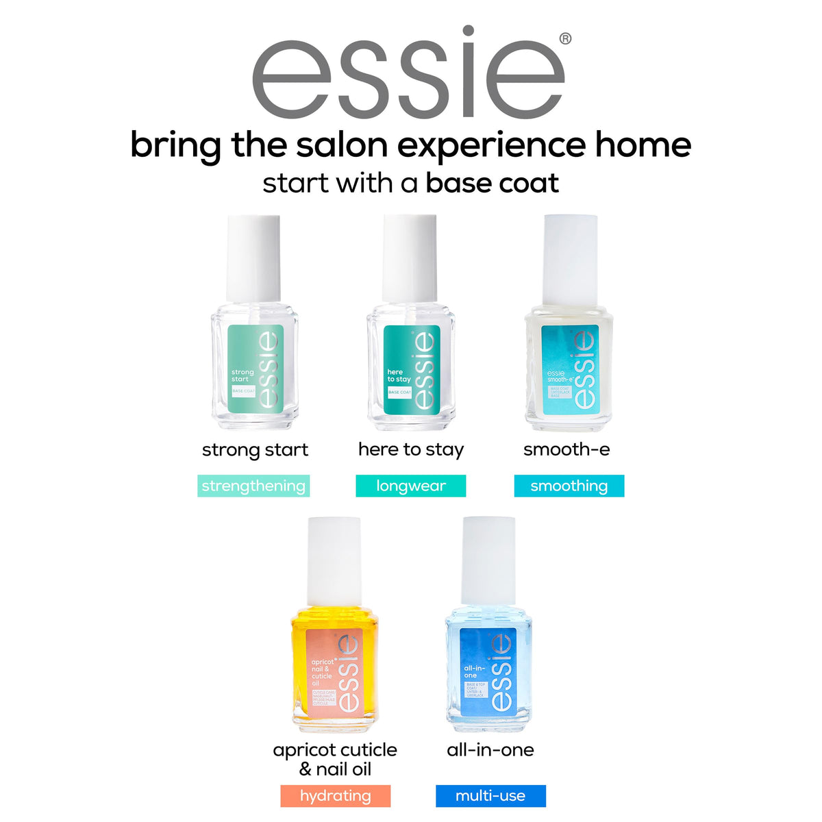 essie salon quality nail care, vegan formula, clear base coat, Here To Stay, 0.46 fl oz