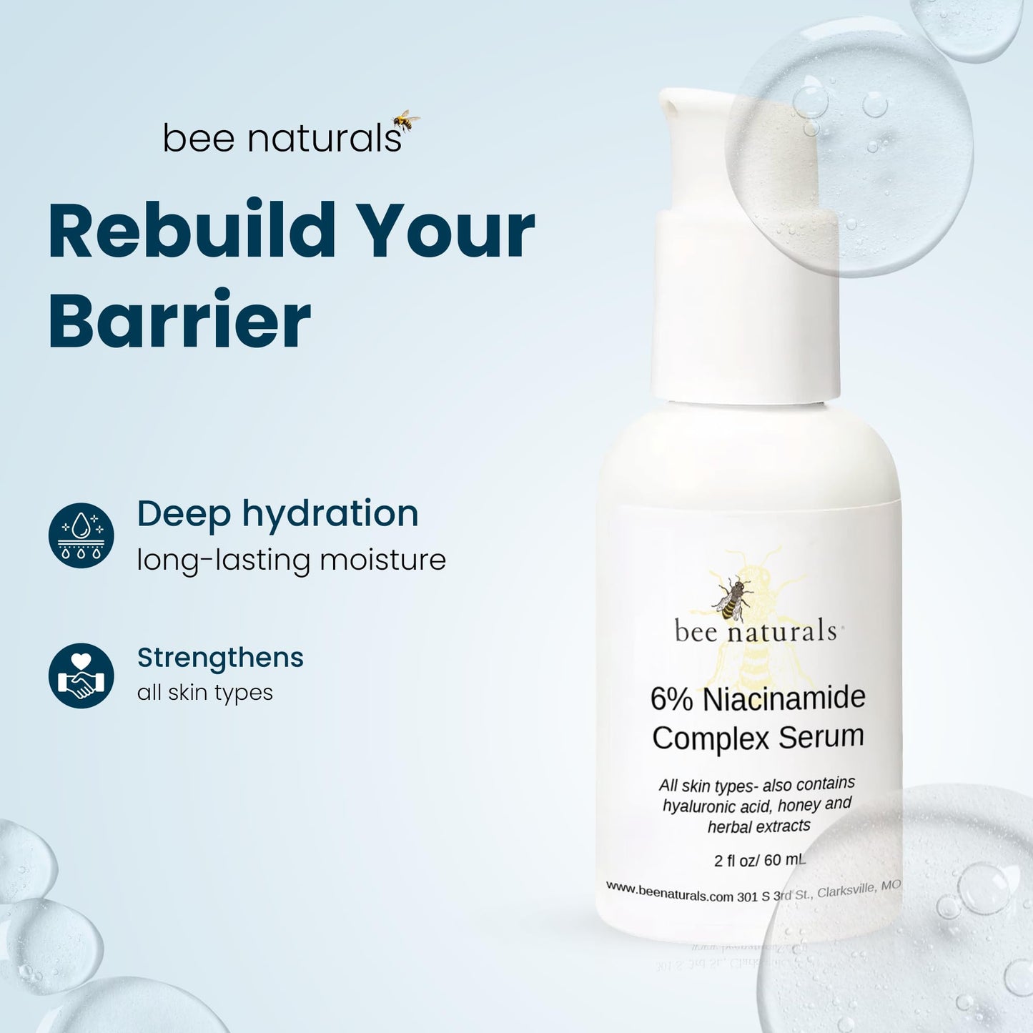 6% Niacinamide Complex Serum for Face with Hyaluronic Acid & Honey, Reduced Potential for Irritation, Pore Minimizer, Hydrating Facial Serum for Skin Beauty & Personal Care Bee Naturals