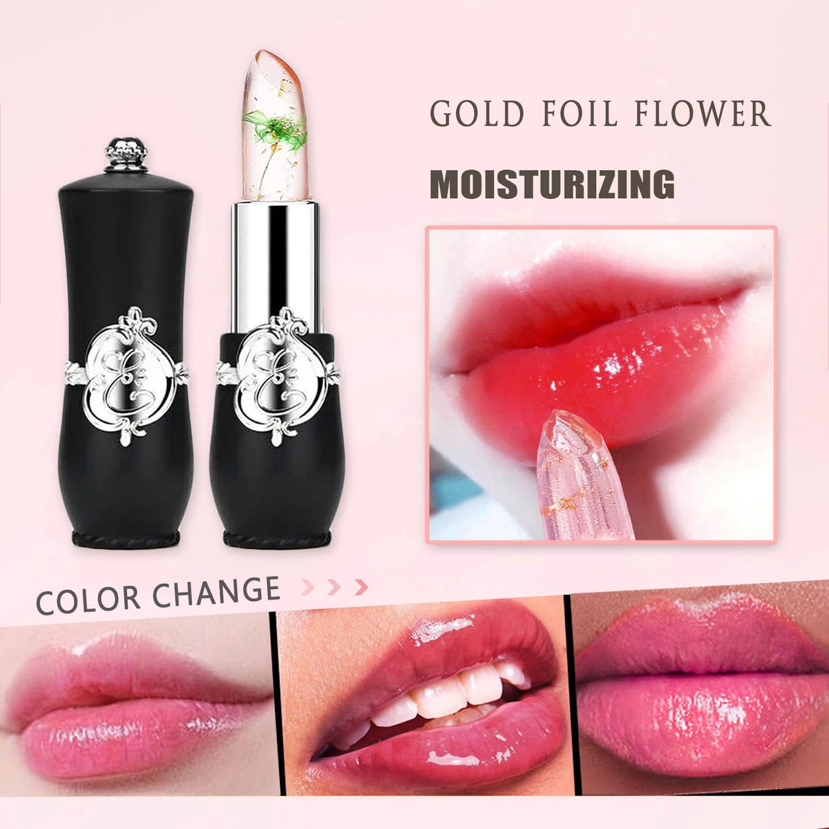 firstfly Pack of 6 Crystal Flower Jelly Lipstick, Long Lasting Nutritious Lip Balm Lips Moisturizer Magic Temperature Color Change Lip Gloss (Black) Beauty & Personal Care firstfly