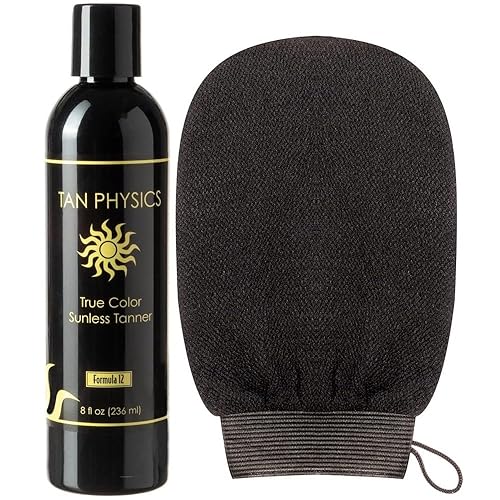 Tan Physics Sunless Tanner 8oz with Exfoliation Mitt- Self Tanning Lotion - Instant Tanning Lotion for Face & Body - Natural Self Tanner for a Beauty & Personal Care Tan Physics