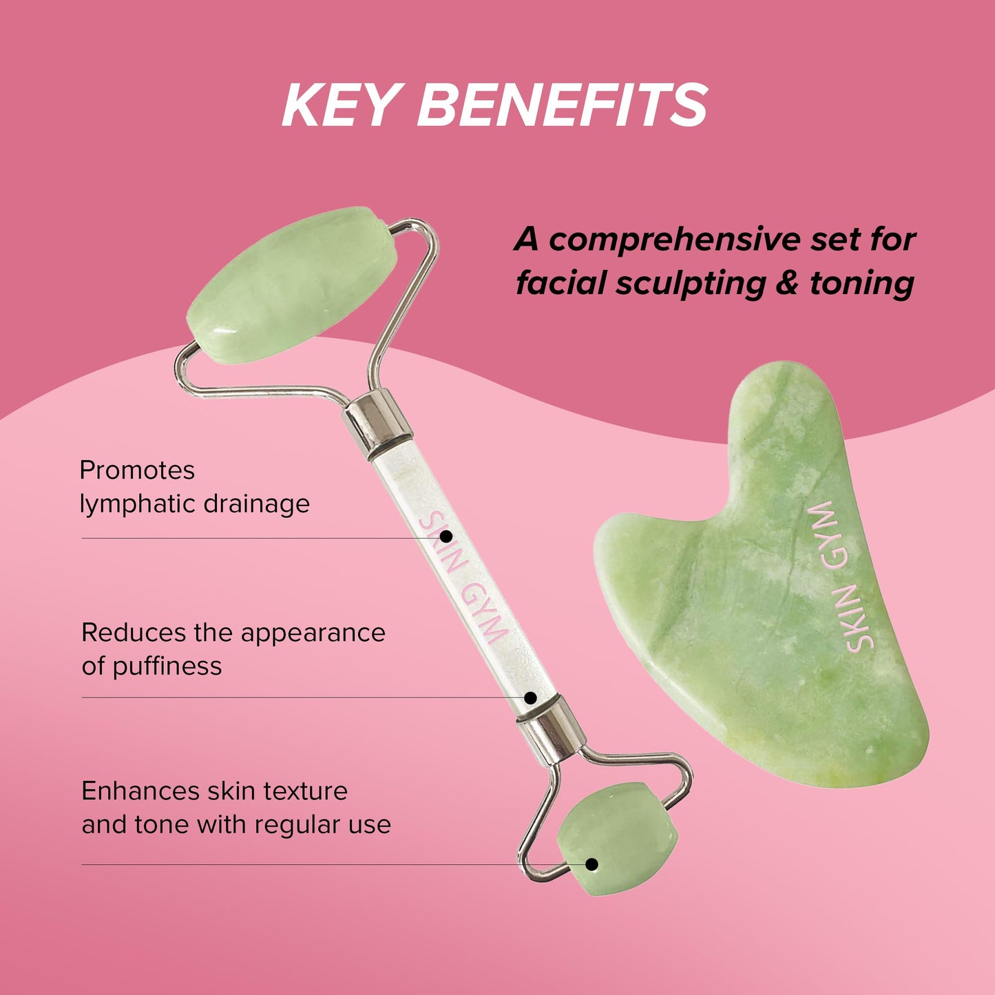 Skin Gym Jade Facial Roller & Gua Sha Tool Workout Set, Revitalizing Skincare for Enhanced Glow & Smooth Skin Beauty & Personal Care SKIN GYM