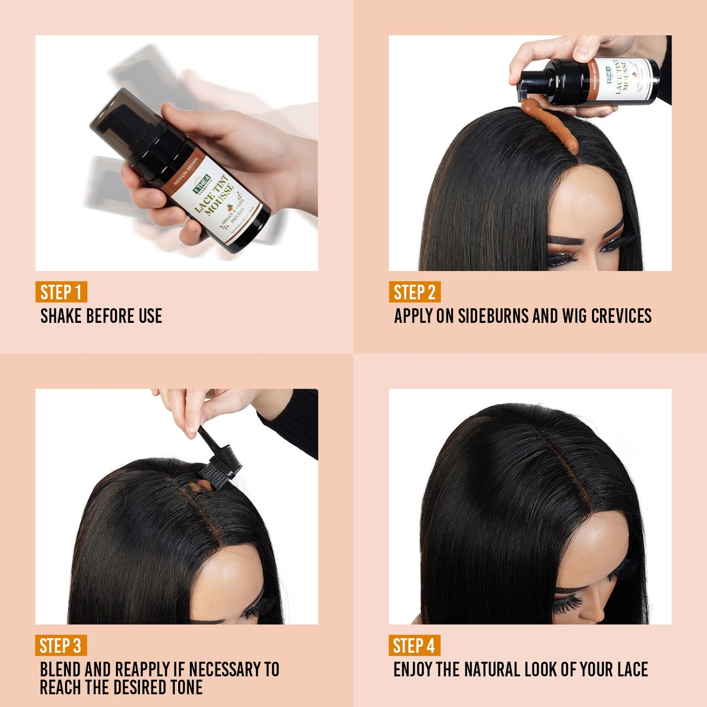 STAR CARE 1 THE 4 Cosmetics Argan & Olive Infused Lace Tint Mousse 3.38oz/ 100ml Concealer Tinted Mousse for Lace Wigs Hair Wigs Perfect Match Your Beauty & Personal Care STAR CARE