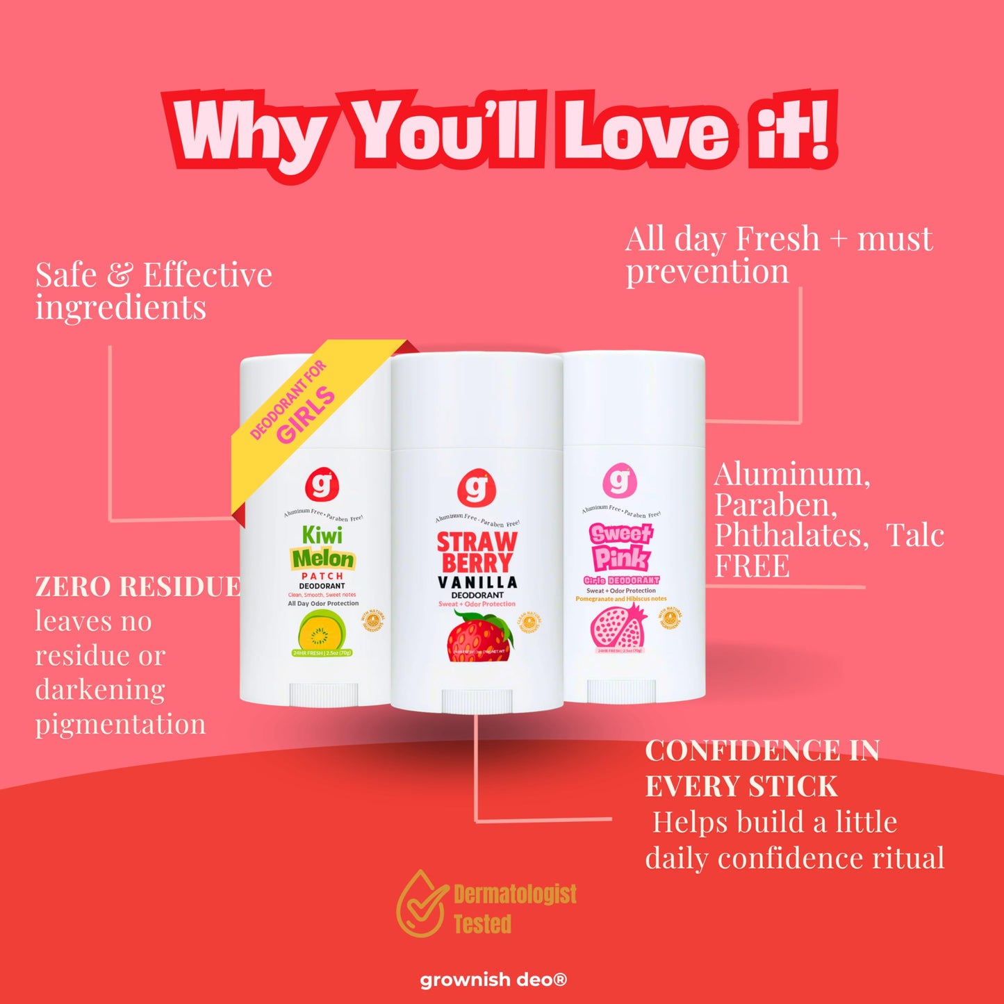 Grownish Kids Deodorant for Girls - Aluminum-Free, Safe, and Natural - 24-Hour Odor Protection - Gentle on Sensitive Skin - Fresh Scents for All-Day Beauty and Personal Care grownish