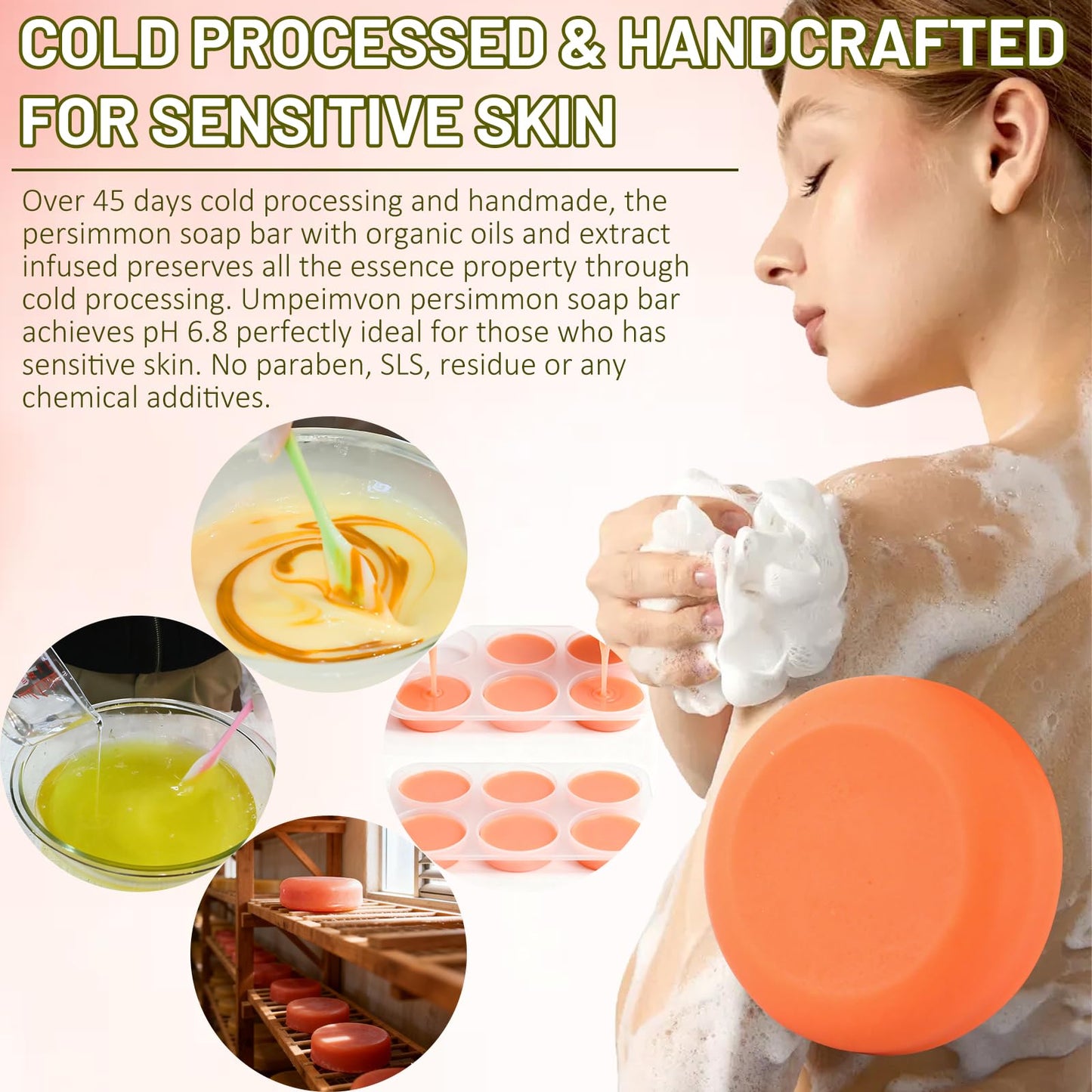 14 Pack Persimmon Soap Bar for Body Odor, Natural Deodorizing Persimmon Travel Soap Individually Wrapped, Handmade and Cold Process, Fragrance Free Beauty & Personal Care Umpeimvon