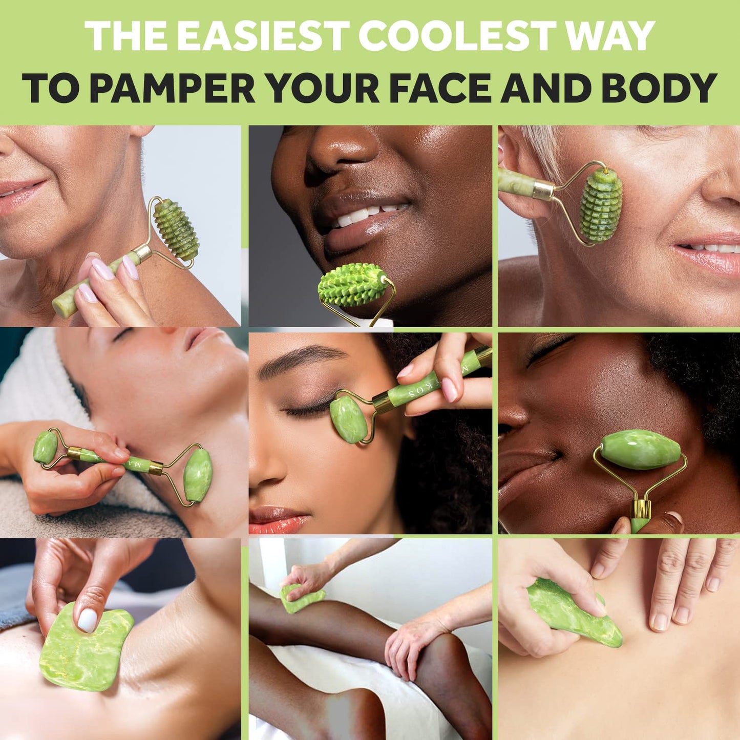 Matykos Jade Roller for Face and Gua Sha Set - 2 Anti-Aging Facial Rollers and Gua-Sha Facial Tool - Face and Body Massager for Your Skincare Routine Beauty & Personal Care Matykos