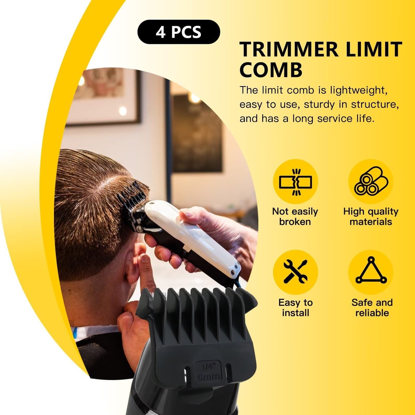 Replacement Trimmer Guards Cutting Lengths from 1/32"-3/8" Inch for Andis T Outliner #04710#04521 Blade Snap-on Attachment Combs Set, 5 Pcs Black Beauty and Personal Care GRABOTE