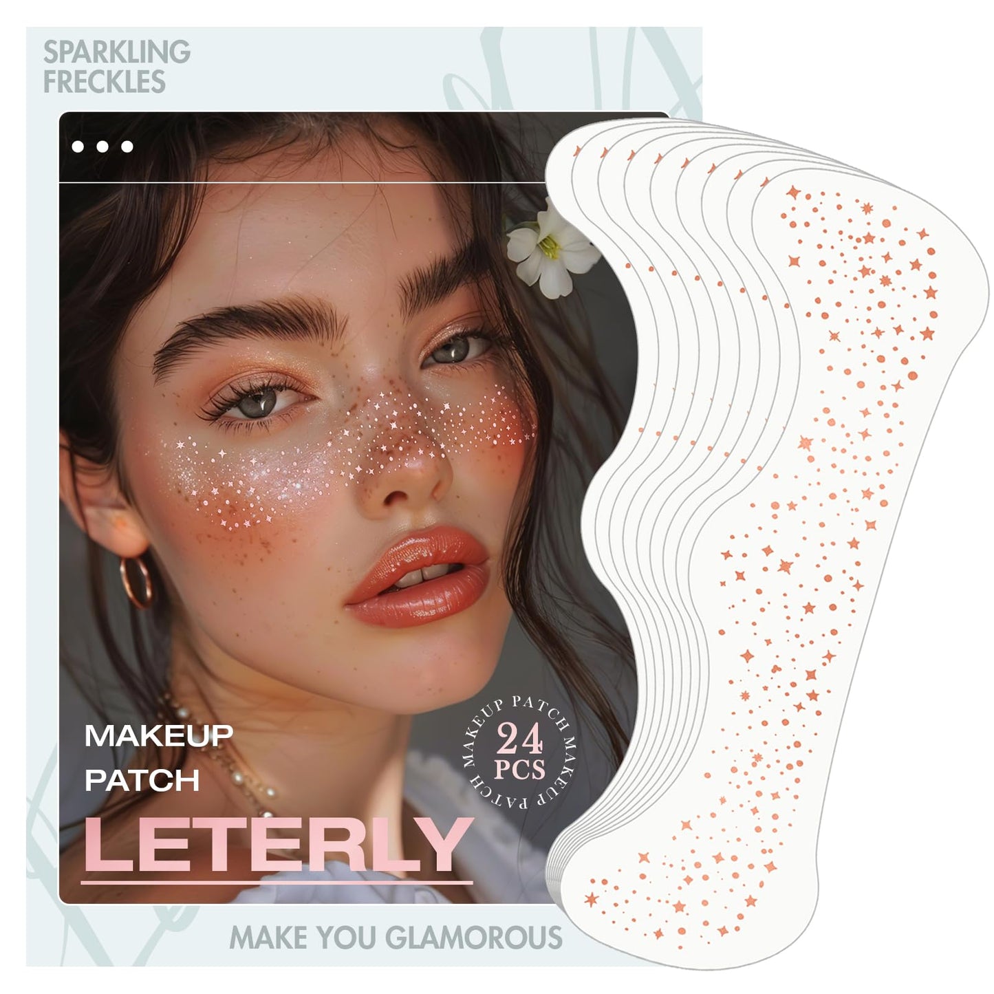 Leterly 24 Pcs Glitter Freckles Face Tattoo,Rose Gold Face Glitter Makeup Patches Cute Sparkle Freckles Patches Waterproof Makeup Speckles for Face Beauty & Personal Care Leterly