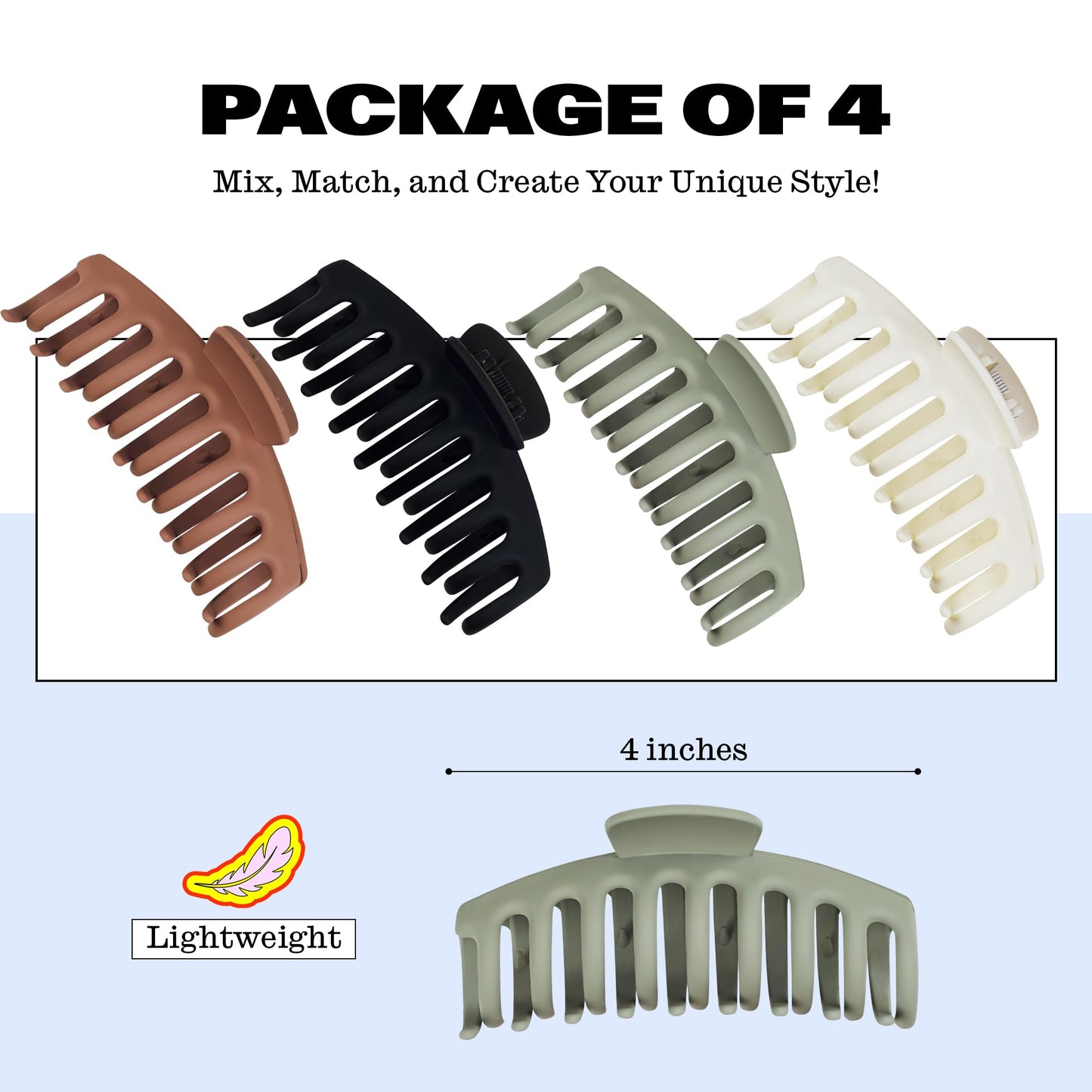 Trademark Beauty Claw Clips - Lightweight Soft Spring Design Hair Clips, Versatility, Anti-Slip Material, For All Hair Types - Neutral, (Pack of 4) Beauty & Personal Care Trademark Beauty