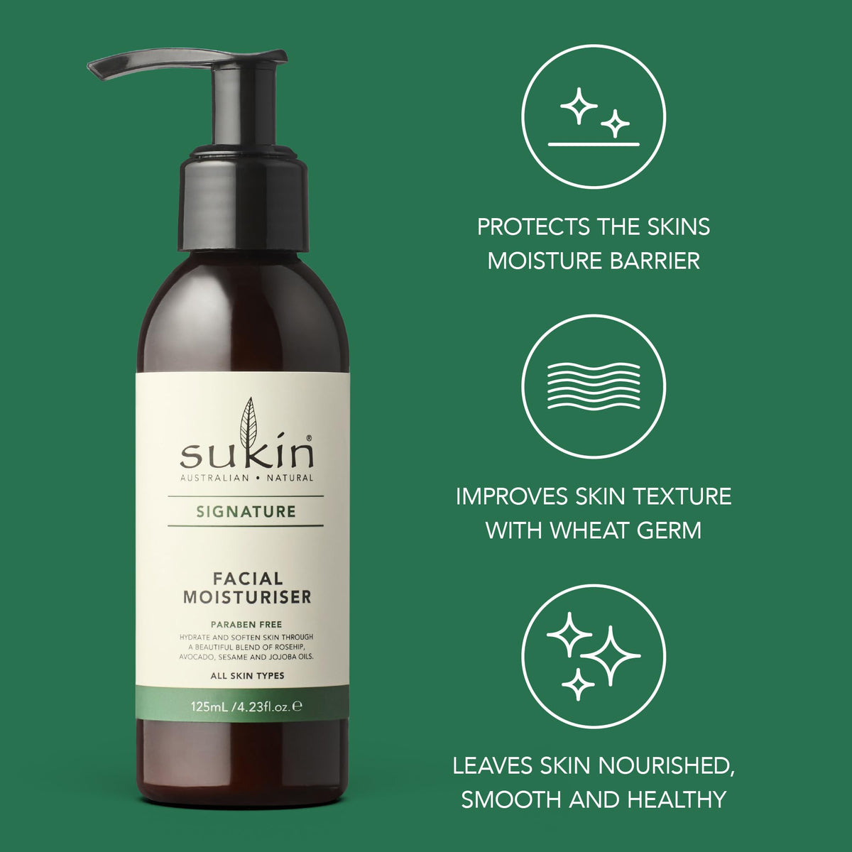 Sukin Facial Moisturizer Pump, Hydrating Face Cream with Wheat Germ and Vitamin E to Deeply Nourish, Soften and Improve Skin Texture, 4.23 Fl Oz Beauty & Personal Care Sukin
