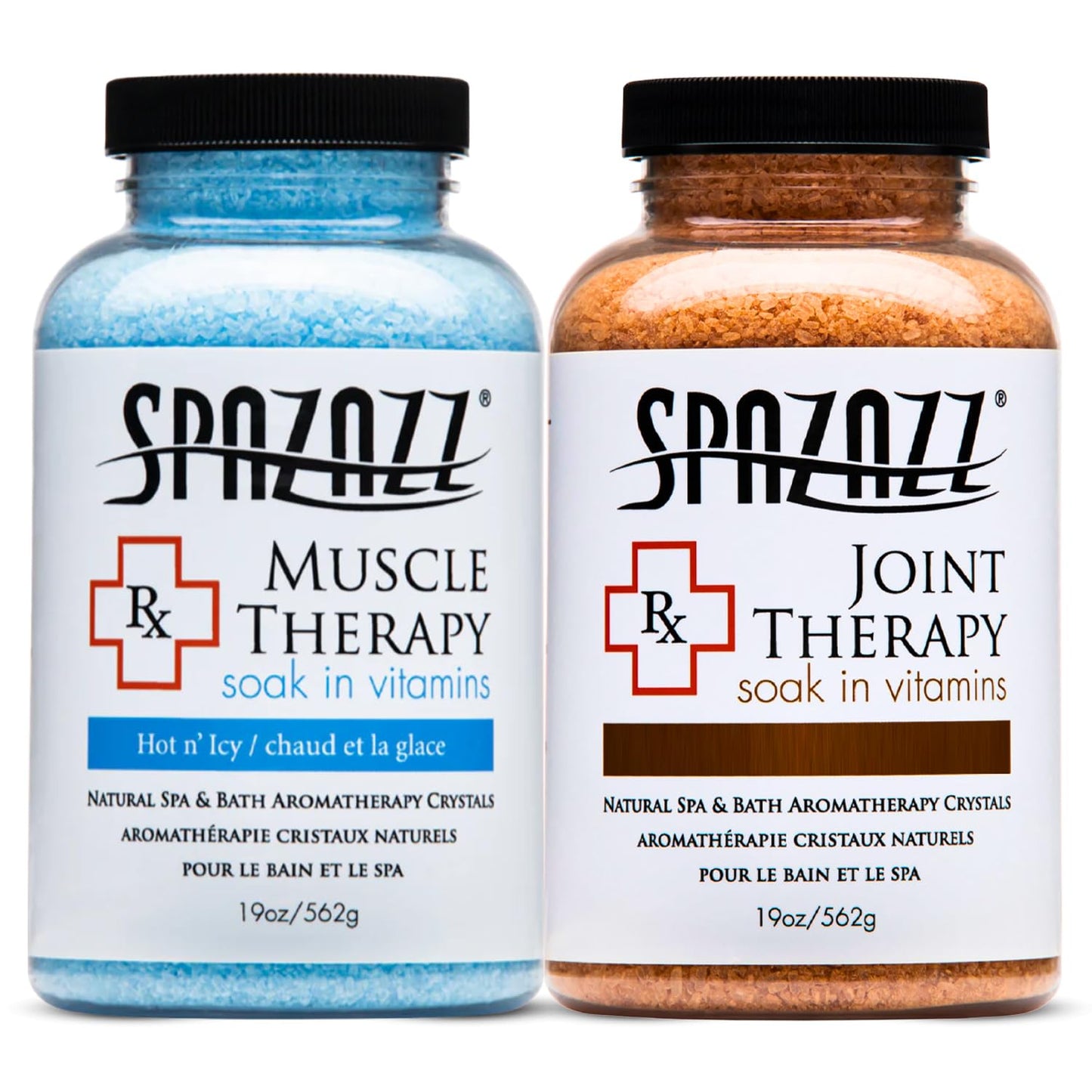 Spazazz Aromatherapy Spa and Bath Salts Crystals RX Therapy Collection 2 Pack Bundle- One 19 Oz Jar Each Spazazz Muscle Therapy and Joint Therapy Beauty & Personal Care Spazazz