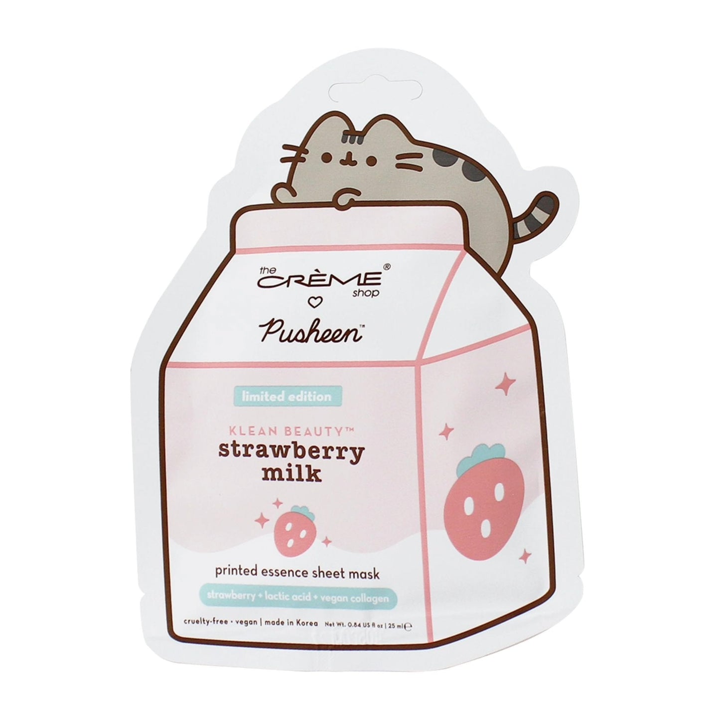 The Crème Shop x Pusheen Printed Essence Sheet Mask - Formulated with Collagen, Lactic Acid, and Strawberry for Glowing, Moisturized Skin (Strawberry Beauty & Personal Care The Crème Shop
