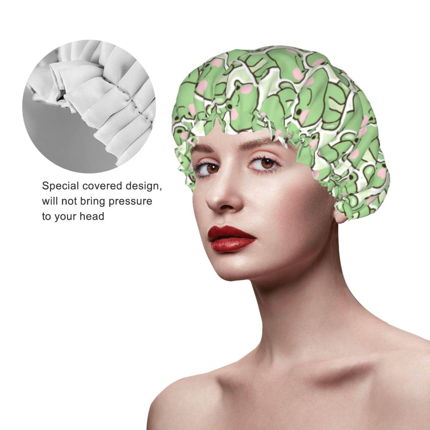 Cute Frogs Shower Cap For Women Reusable Waterproof Double Layers Bath Cap Hair Protection Elastic Ladies Spa Salon Shower Hat Beauty and Personal Care YUZEKABZ