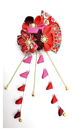 CRB Fashion Womens Japanese Kimono Flower HairclipHair Tie Band Clip (Multi Red) Beauty & Personal Care CRB Fashion