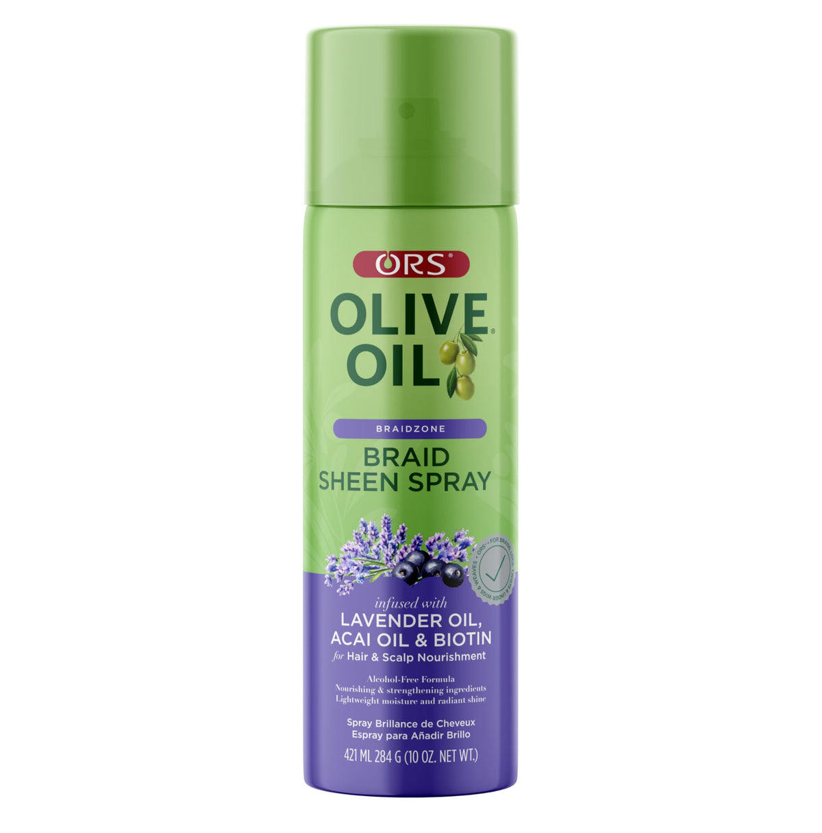 ORS Olive Oil Braidzone Braid Sheen Spray with Lavender, Acai & Biotin for Hair & Scalp Nourishment 10 Ounces