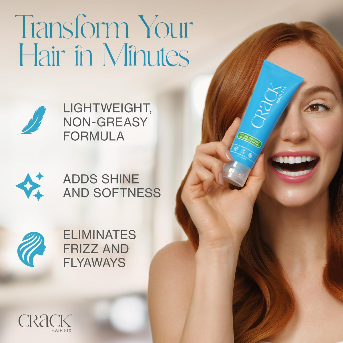 Crack HAIR FIX Styling Treatment - Multi-Tasking, Anti-Frizz, Leave-In Styling Cream with Protection from Humidity, Chlorine, Heat Treatments & Sun (3 Beauty & Personal Care Crack