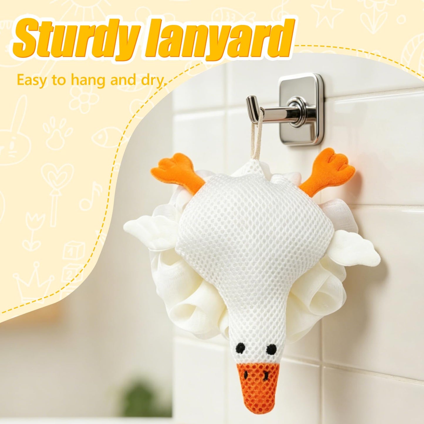 Kids Loofah, Cute Cartoon Animal Kids Bath Sponge with Hanging Rope, Soft Double Mesh for Rich Lather (Big White Goose) Beauty and Personal Care Taolivingmart