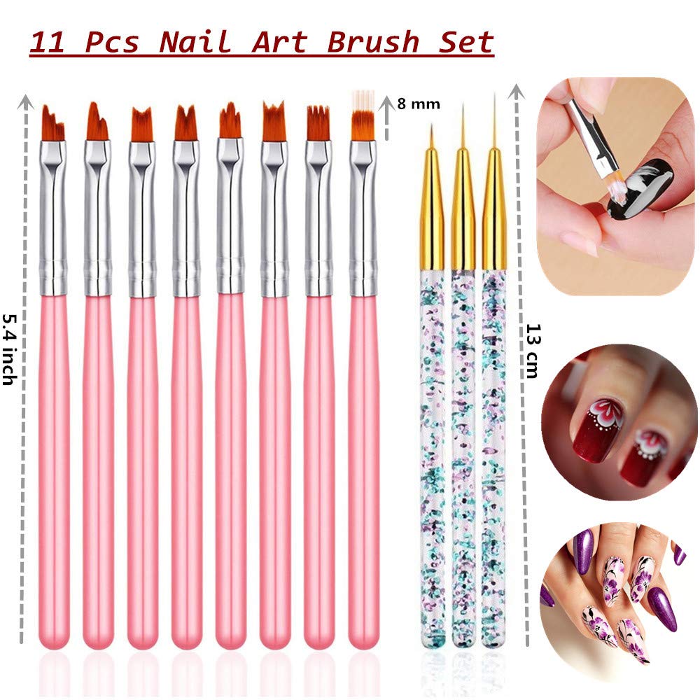 FULINJOY 11 Pc Nail Art Brush Set - UV Gel Painting Pen, Flower & Gradient Designs, Liner Brushes Beauty & Personal Care FULINJOY