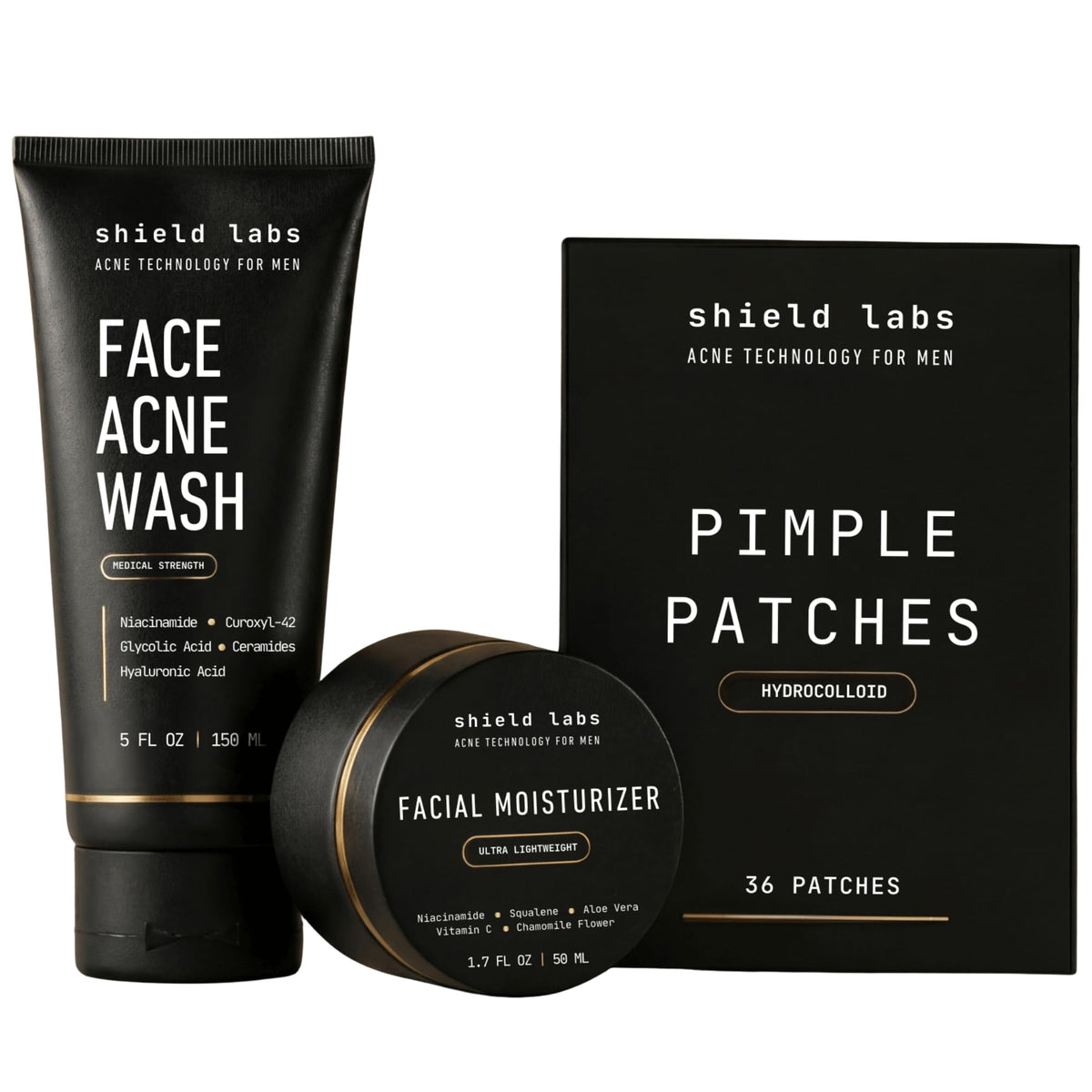 Acne System for Men and Boys, Face Wash, Moisturizer, Pimple Patches, Shield Men's Skin Care Set (2 Months)