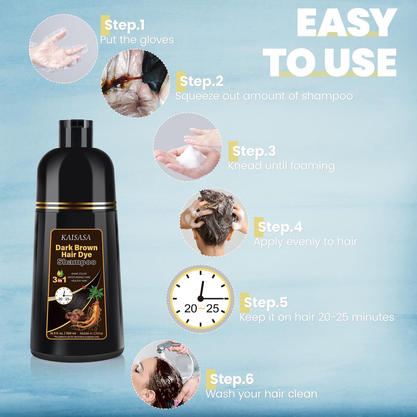 IIIMEIDU KAISASA Dark Brown Hair Dye Shampoo for Gray Hair, Semi Permanent Hair Color Shampoo for Women Men, Grey Coverage 500ml Beauty and Personal Care IIIMEIDU