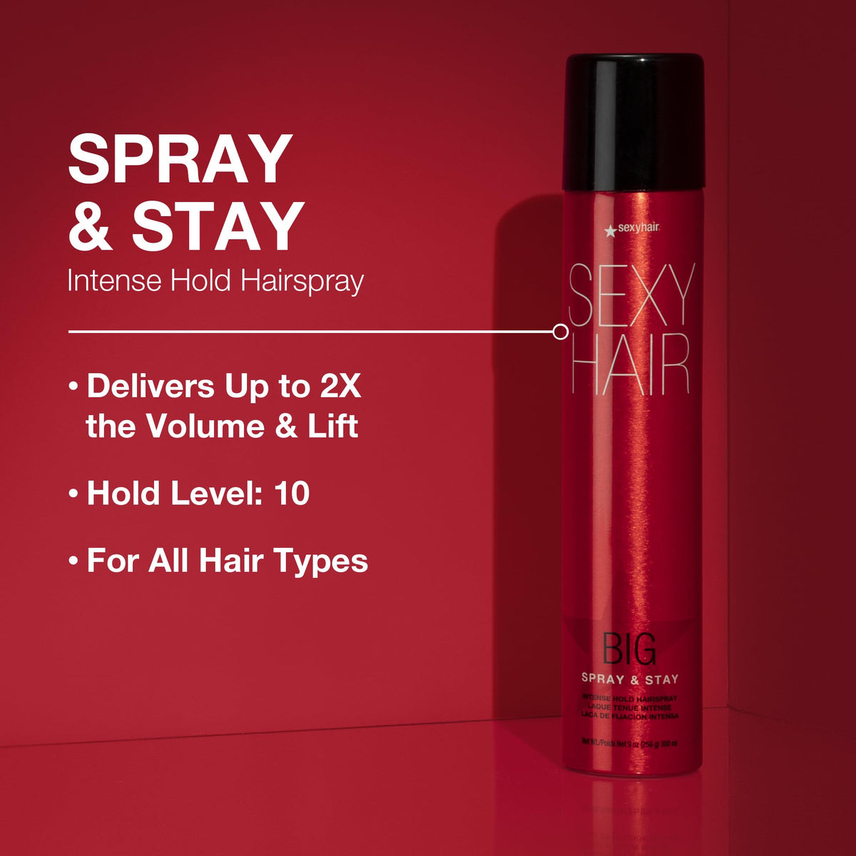 SexyHair Big Spray & Stay Intense Hold Hairspray, 9 Oz | Extreme Hold and Shine | Up to 72 Hour Humidity Resistance | All Hair Types Beauty & Personal Care SexyHair