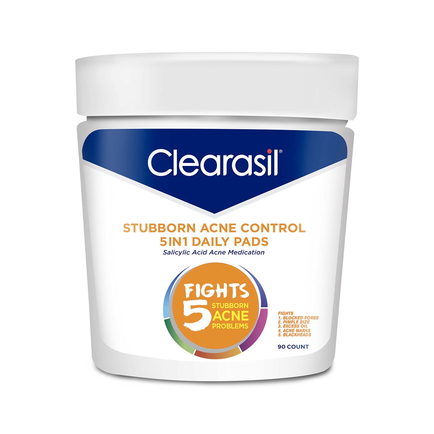 Clearasil Stubborn Acne Control 5in1 Daily Facial Cleansing Pads, with Salicylic Acid Acne Treatment Medicine, 90 Count Beauty & Personal Care Clearasil