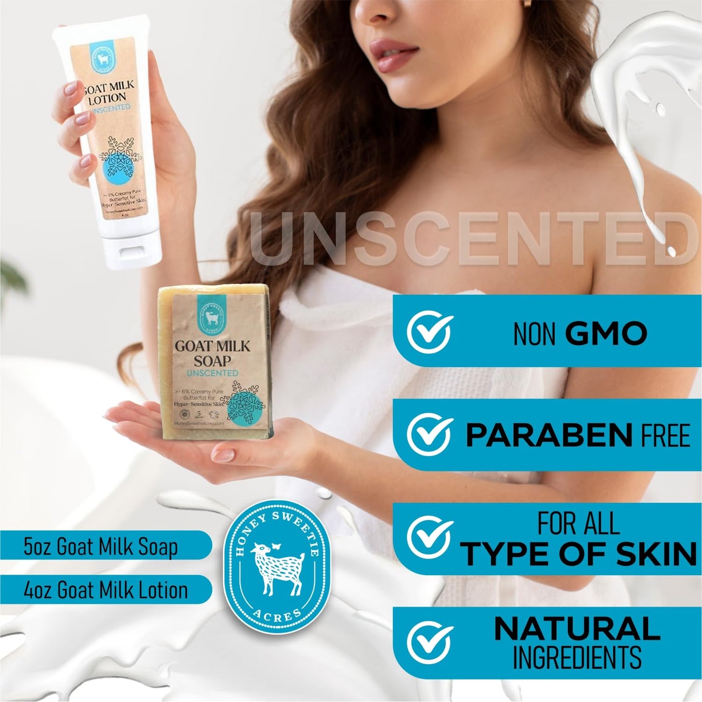 Honey Sweetie Acres Goat Milk Skincare Gift Set with Handmade Soap and Lotion - Unscented Lotion & Soap Bar for Gentle Cleansing, All-Natural Care Beauty & Personal Care Honey Sweetie Acres