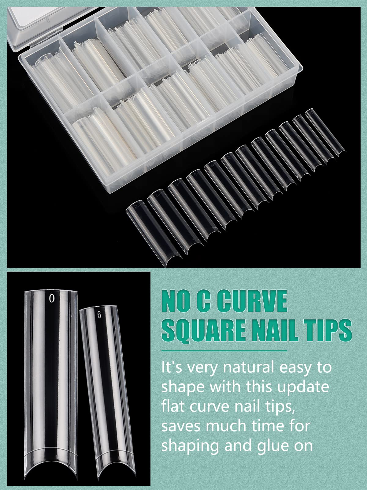 480PCS Extra Long NO C Curve Nail Tips XL, 2 Packs Natural and Clear Nail Tips for Acrylic Nails Professional Set, 12 Sizes Straight Tapered Square Beauty & Personal Care LIONVISON