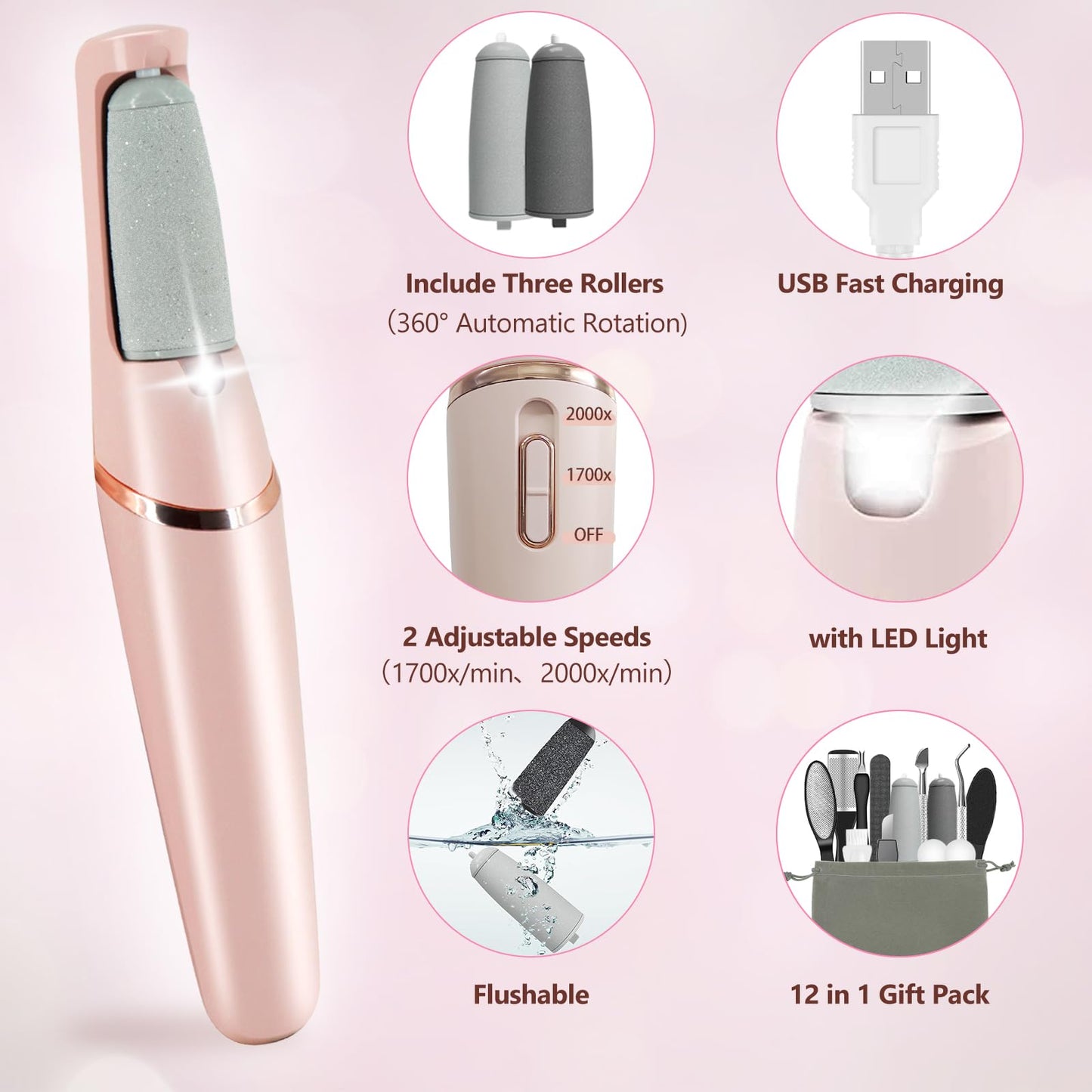 Electric Callus Removers for Feet, Haootadiy Electric Foot Callus Remover Pedicure Kits Rechargeable with12 in 1, Removes Dry Skin for Smoother Feet Beauty and Personal Care Haootadiy