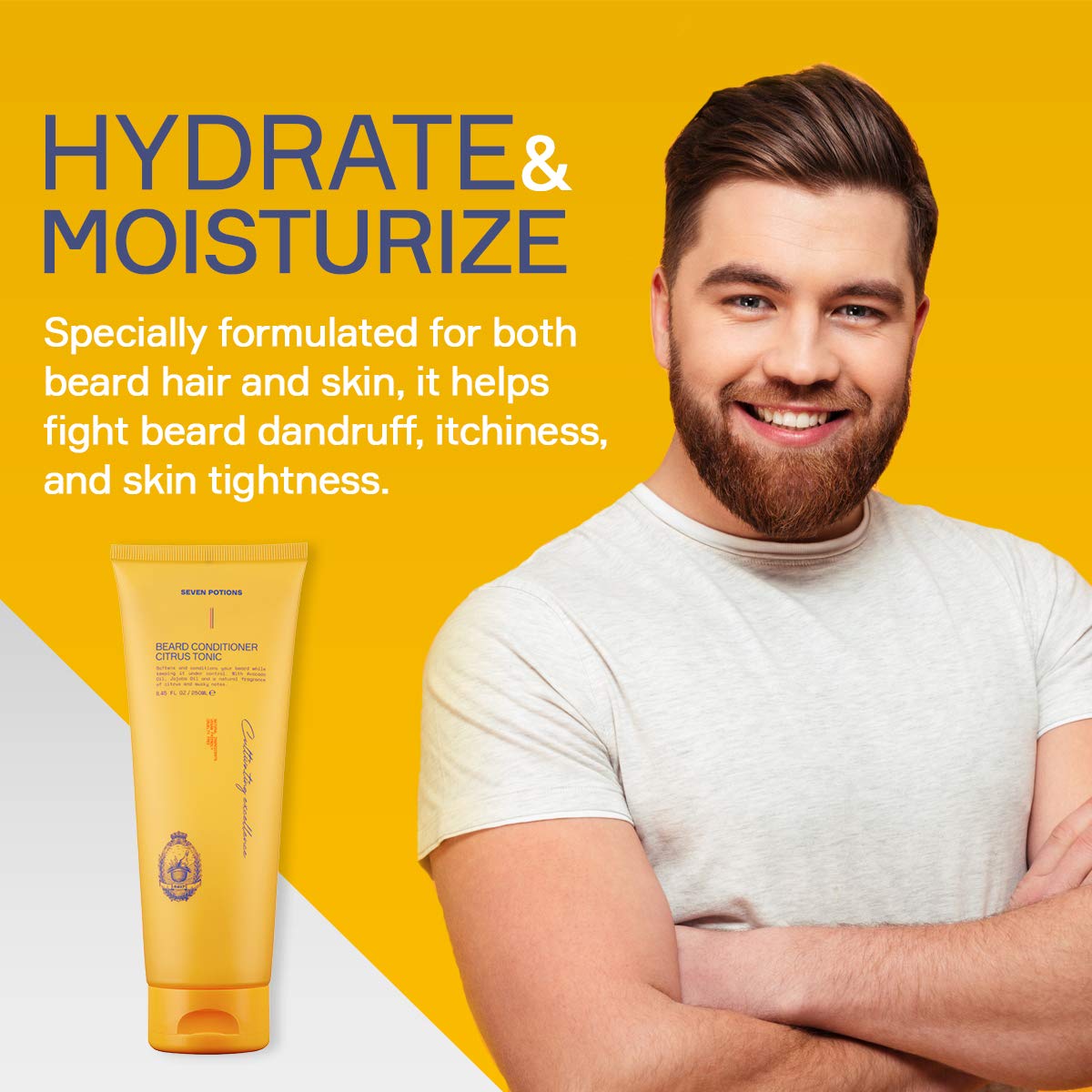 SEVEN POTIONS Beard Conditioner for Men - Prevents Beard Itch and Dandruff - Natural, Vegan, Cruelty Free (Citrus Tonic, 8.45 FL OZ) Beauty and Personal Care SEVEN POTIONS