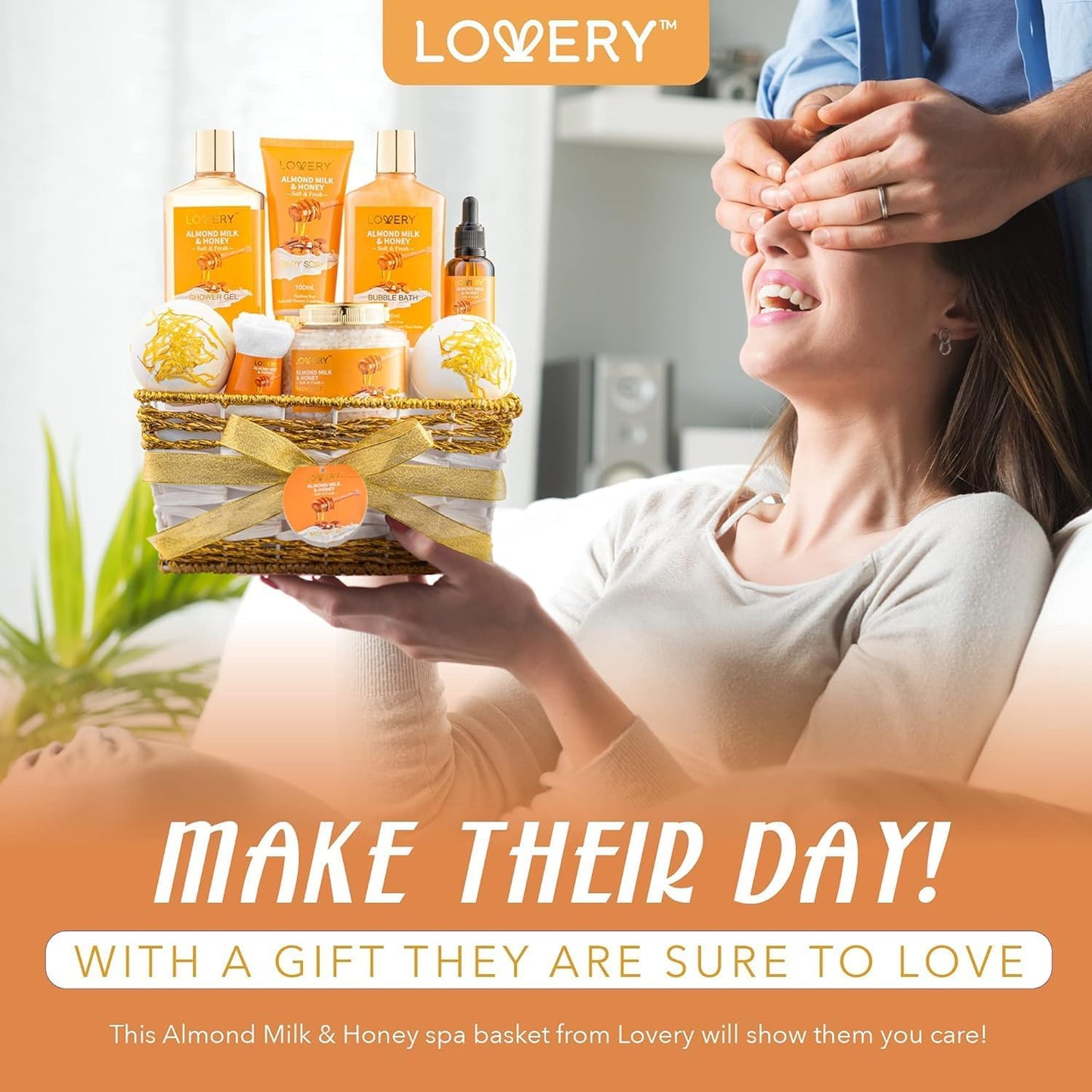 Gifts for Women Gift Basket for Women - 10 Pc Almond Milk & Honey Beauty & Personal Care Set - Home Bath Pampering Package for Relaxing - Spa Self Beauty and Personal Care LOVERY