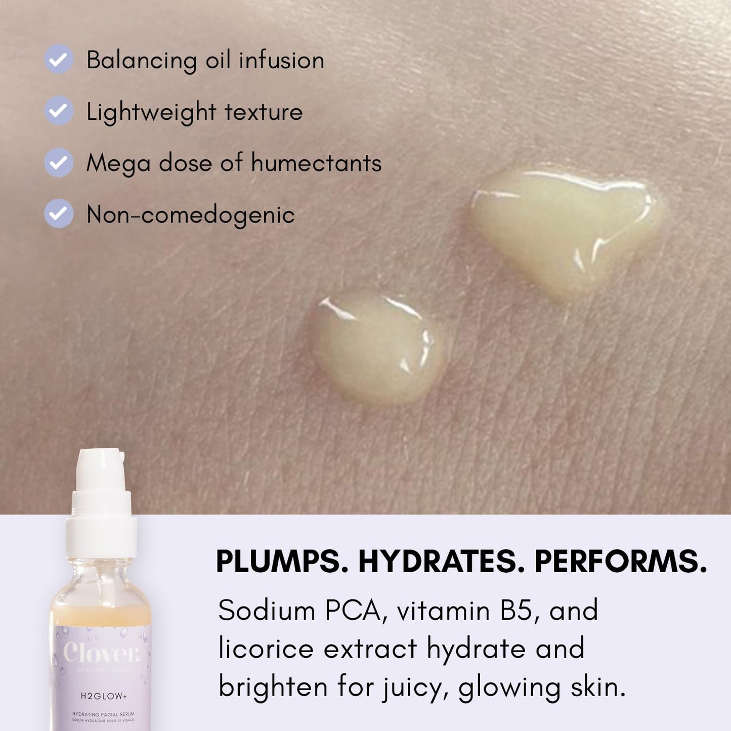 Clover H2Glow+ Hydrating Antioxidant Serum | Deep Moisturizing Anti-Aging Facial Serum | Hydrate Layers of Dry Skin, Plump, and Smooth Fine Lines | Beauty & Personal Care Clover