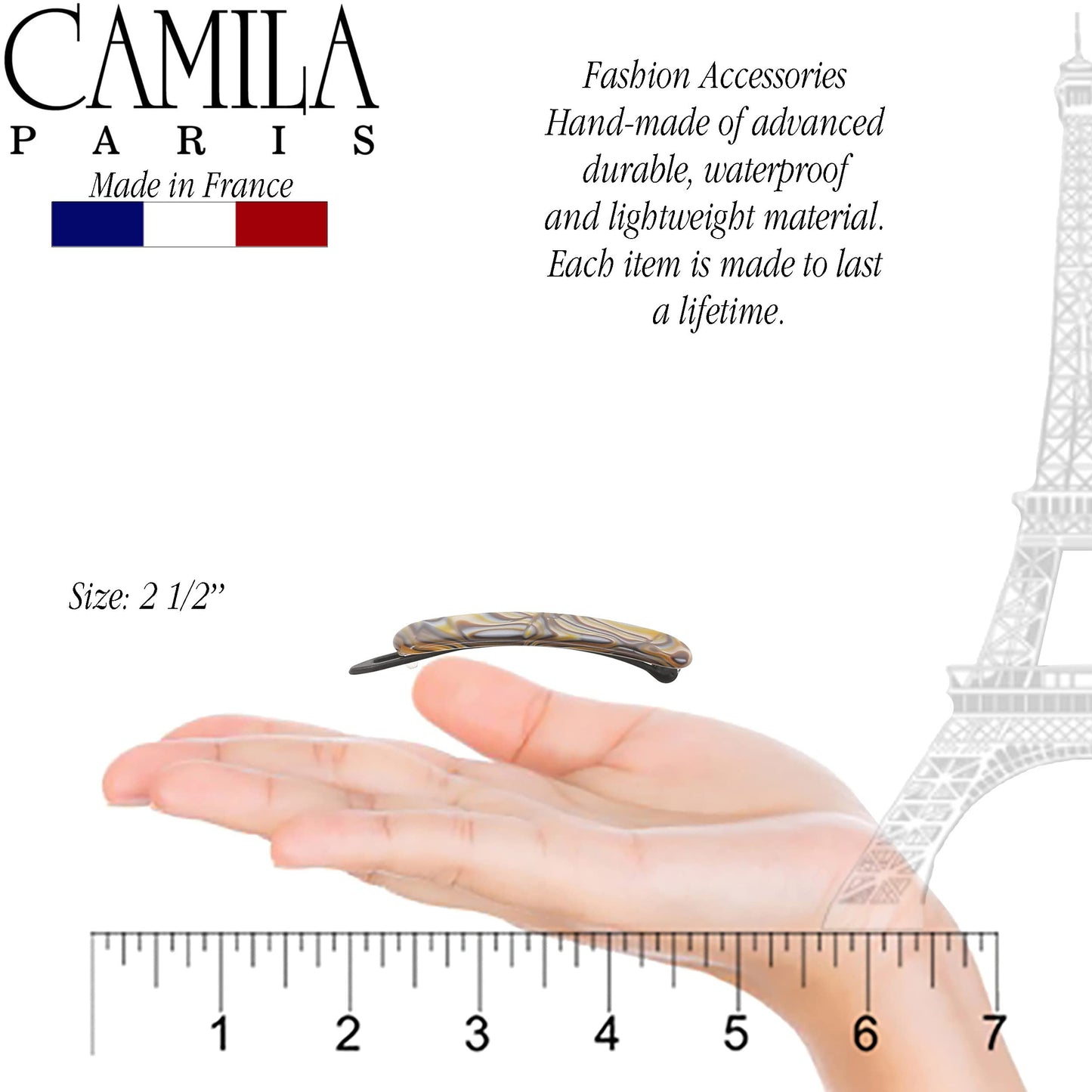 Camila Paris CP2818 French Hair Barrette Clip for Girls, Handmade, Onyx, Metal-Free Closure Strong Hold Grip Hair Clips for Women, No Slip and Durable Beauty & Personal Care Camila