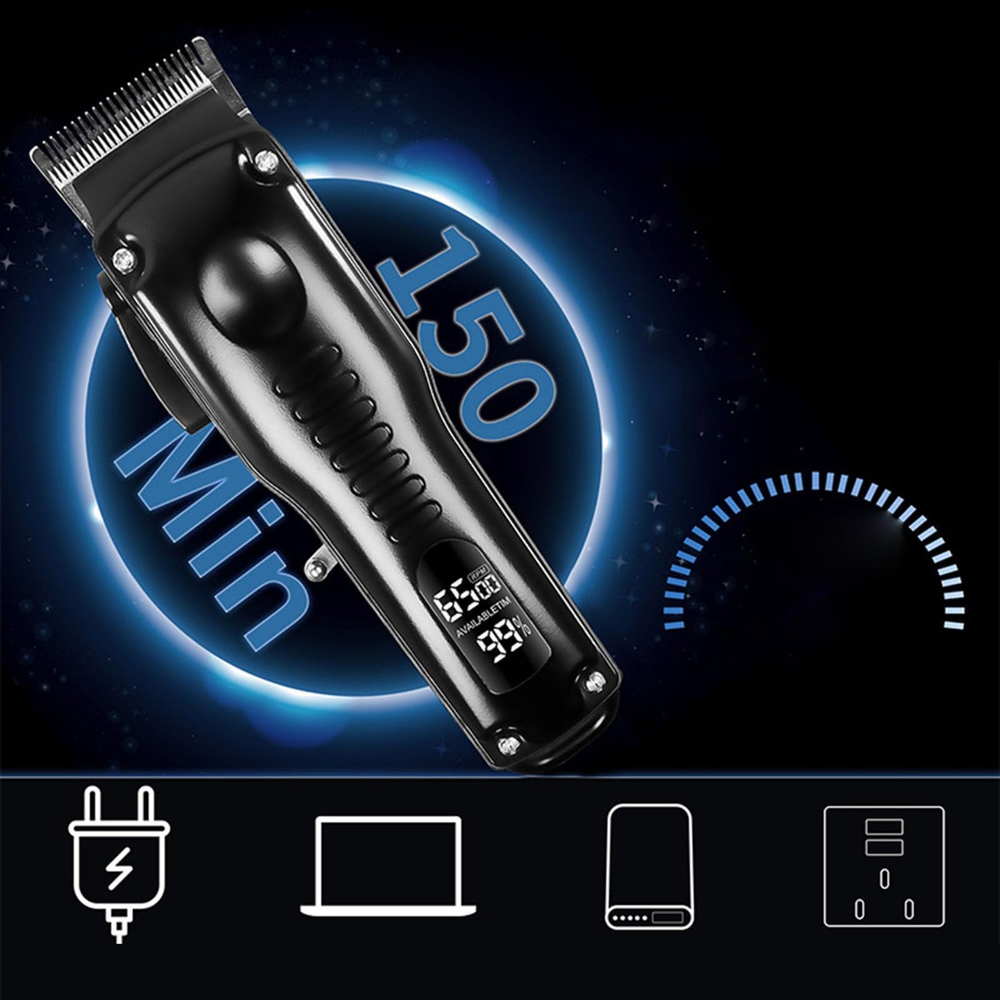 ZJchao Electric Hair Trimmer, Professional Stainless Steel Hair Clippers Cordless, 120min Runtime, Ultra Quiet 45dB - Dense-Tooth Cutters for Fades Beauty and Personal Care ZJchao