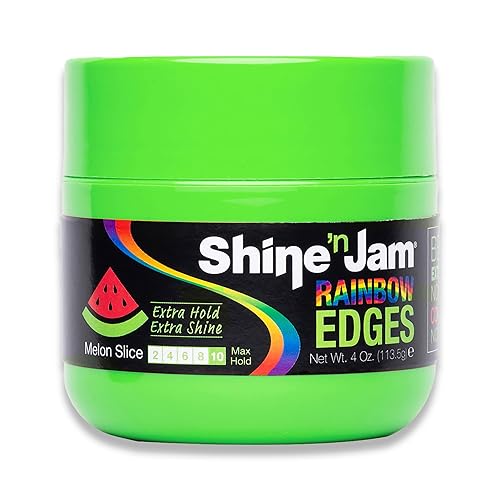 AmPro Shine-n-Jam Rainbow Edges - Strong Hold Curly Hair Gel for Women - Styling Gel for Women - Strengthens with Silk Protein - Melon Slice - 4 oz Beauty & Personal Care AmPro