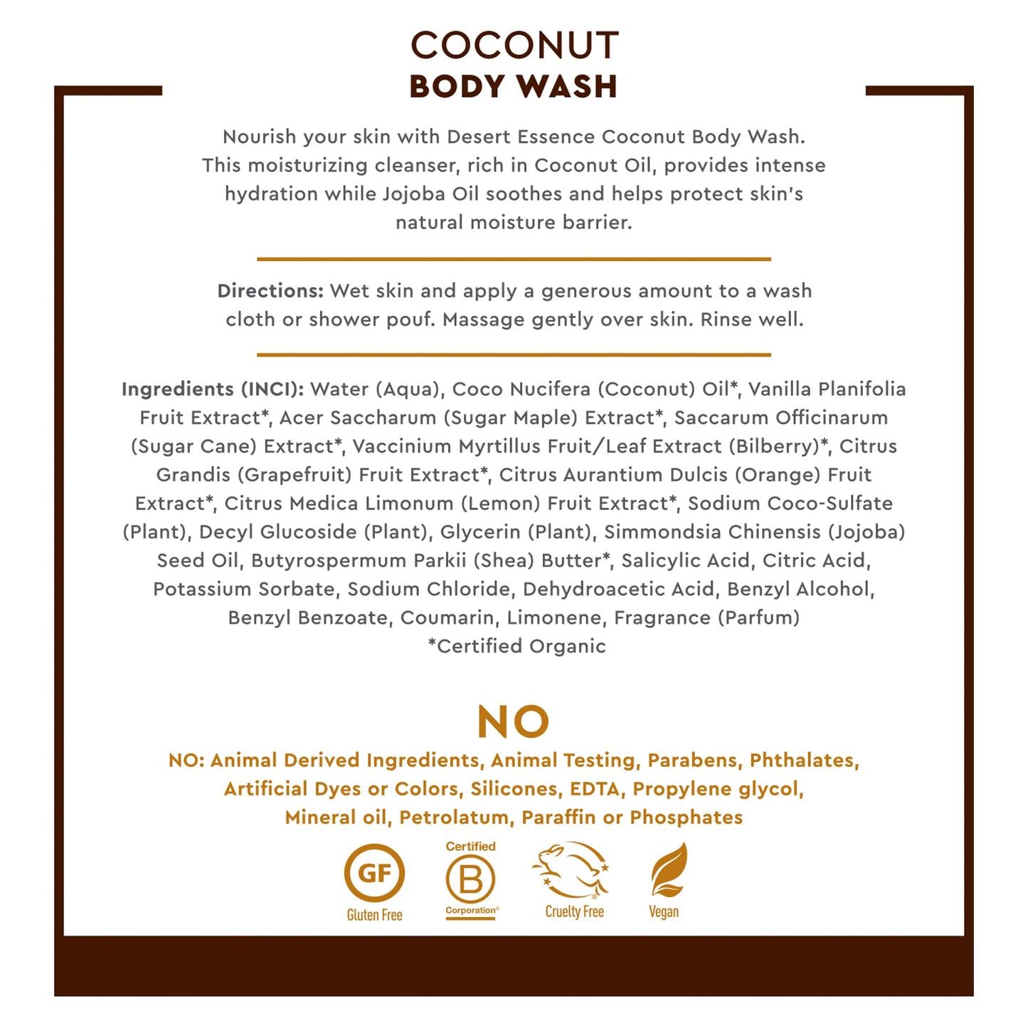 Desert Essence Coconut Body Wash 8 fl. oz, Gluten Free, Vegan, Cruelty Free, Hydrating, Nourishing, Moisturizing, Coconut Oil, Jojoba Oil Beauty & Personal Care Desert Essence