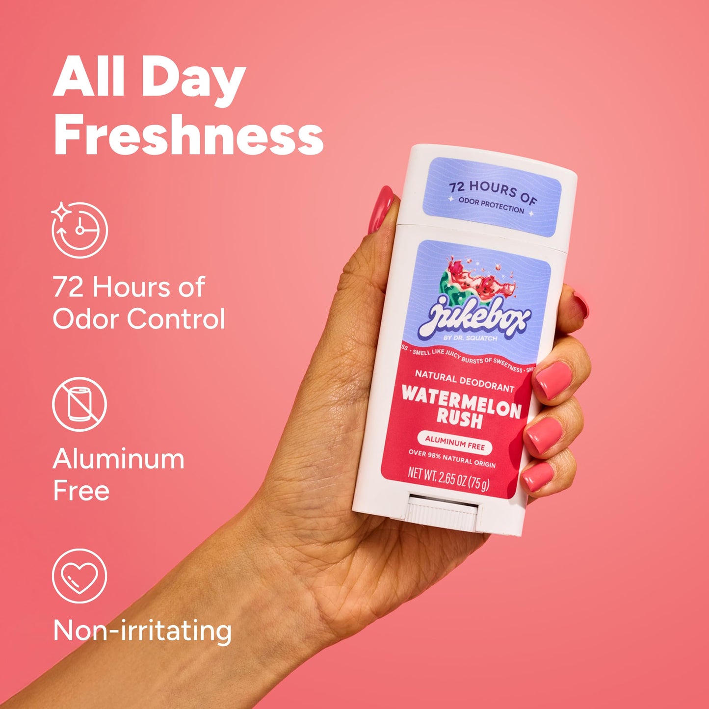 Jukebox Natural Women’s Deodorant - Aluminum Free, 72 Hour Odor Protection - Made with Arrowroot, Charcoal & Postbiotics - Watermelon Rush, 2.65 oz Beauty and Personal Care JUKEBOX