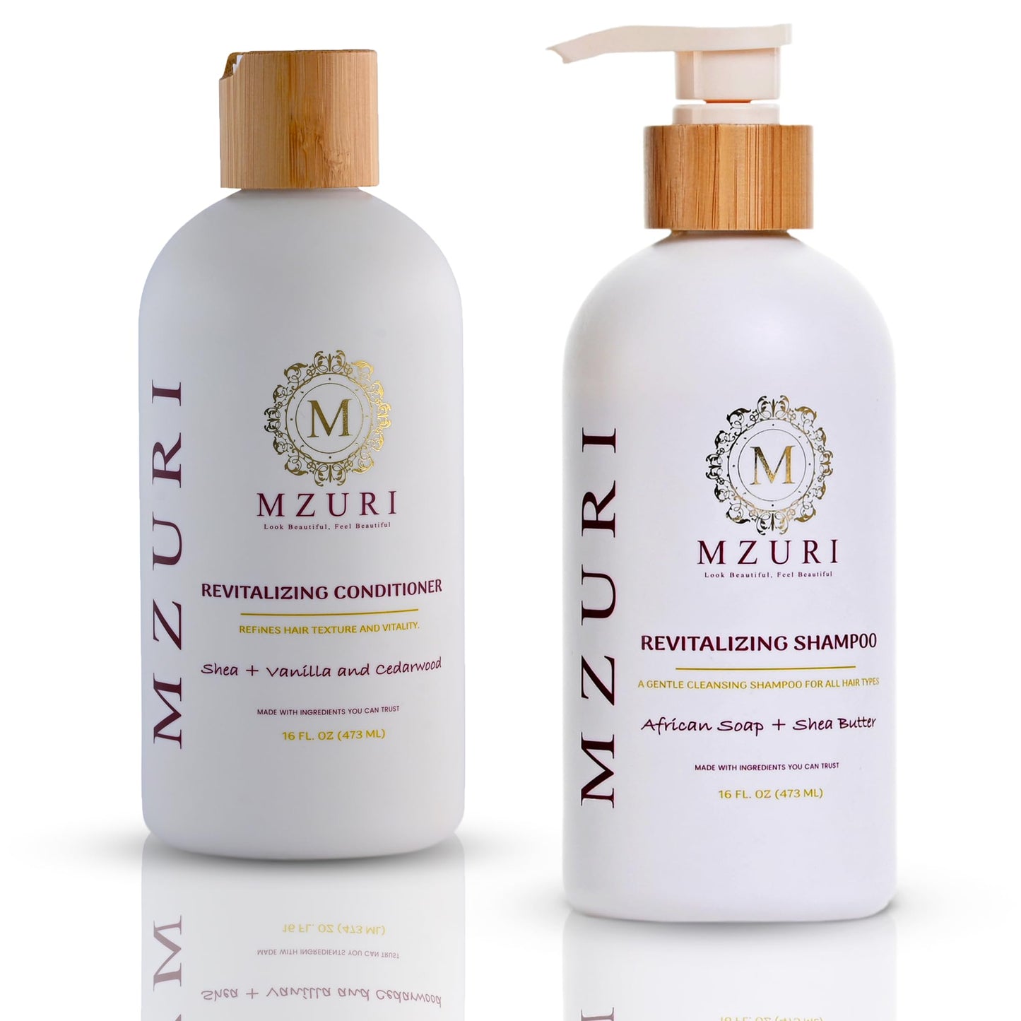 MZURI Shampoo & Conditioner Set - African Black Soap & Shea Shampoo + Vanilla Cedarwood Conditioner | Sulfate-Free Hydrating Cleanse, Detangling Frizz Beauty & Personal Care MZURI