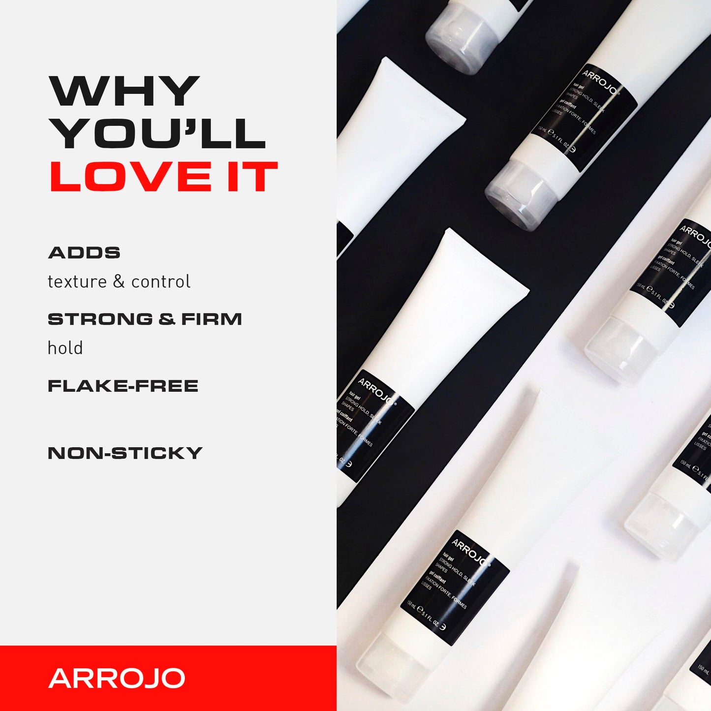 Arrojo Hair Gel for Short Hair, 5.1oz - No-Flake Styling Gel with Vitamin B5 - Strong Hold, Pliable Finish, Non-Sticky for Sleek & Modern Hairstyles Beauty & Personal Care ARROJO