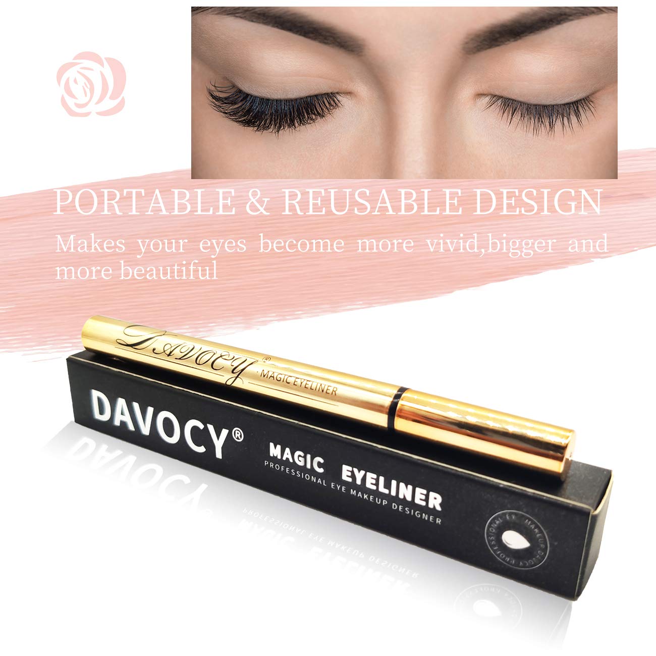 Davocy Magnetic Eyeliner for False Eyelash, No Glue Need, Suitable for Sensitive Eyes, Waterproof & oil-proof, Easy to Use for Makeup, Compatible Beauty & Personal Care Davocy