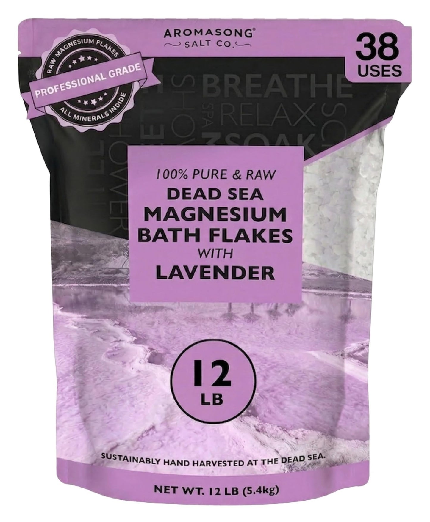Aromasong RAW Magnesium Bath Flakes with 100% Natural Lavender, 12 Lb. Bulk Muscle Relaxing Organic Salts Mg Chloride, Mineral Soak Salt. Beauty and Personal Care Aromasong